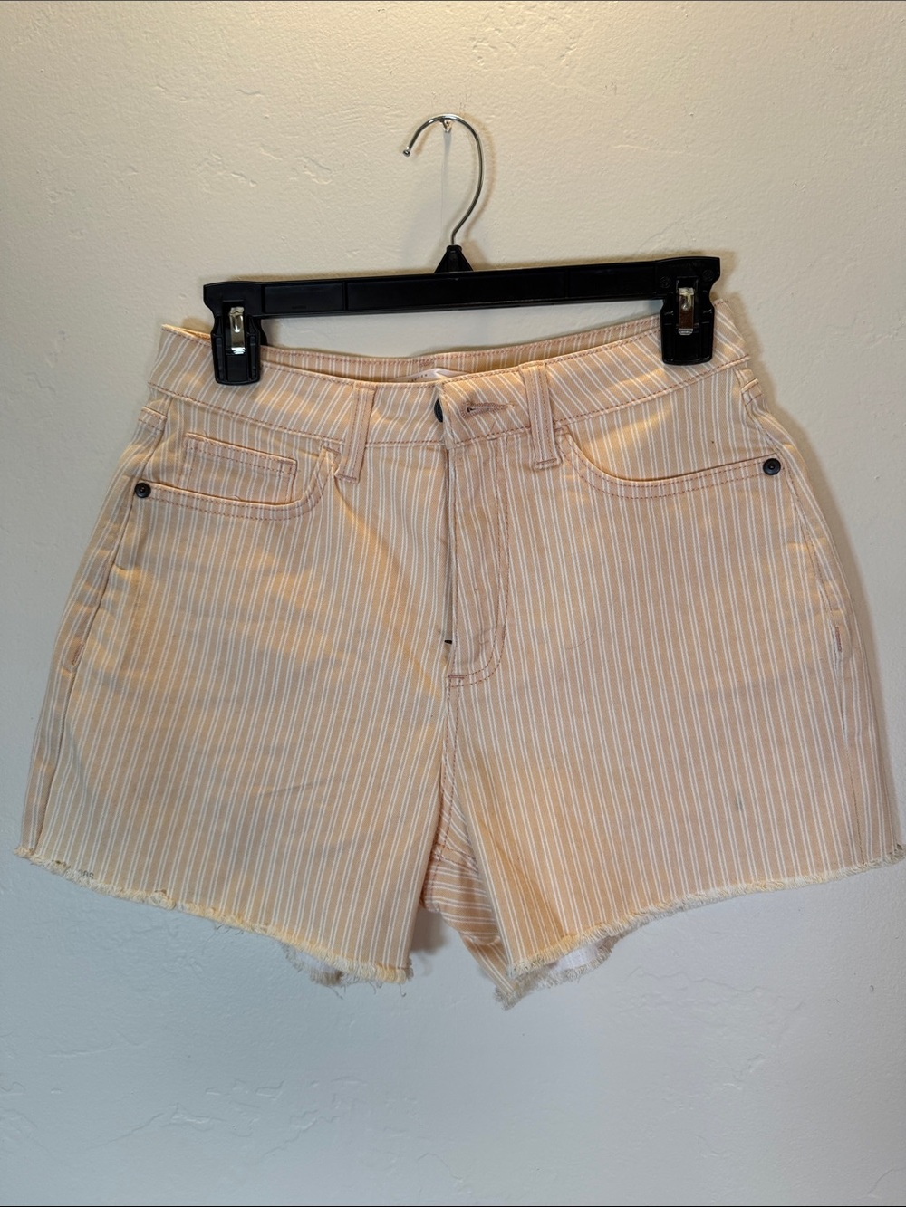 LC Lauren Conrad Cream and White Striped Frayed Hem Jean Shorts